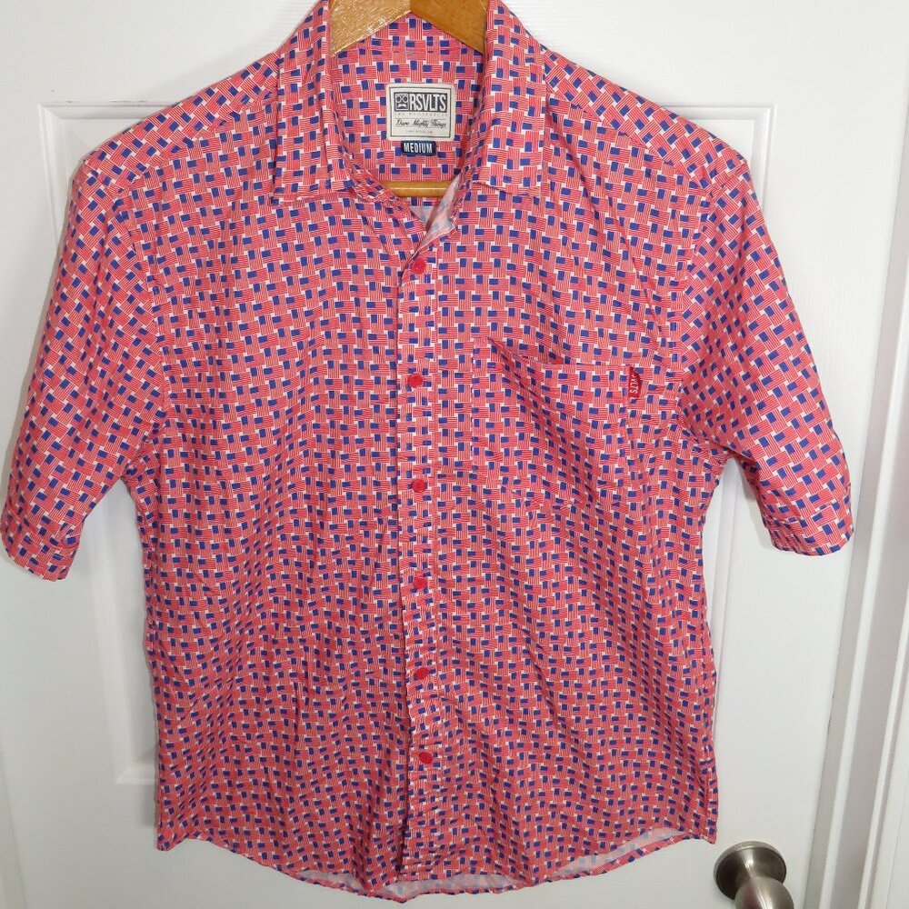 RSVLTS Men’s American Weave OG Red Tag Button Down Shirt Flag AOP - Med.